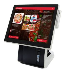 Qwickserve Restaurant Ordering Terminal Angled View Pizza Interface Template