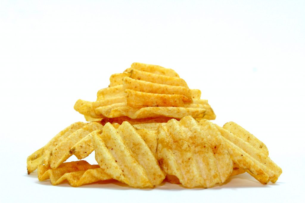 A pile of potato chips